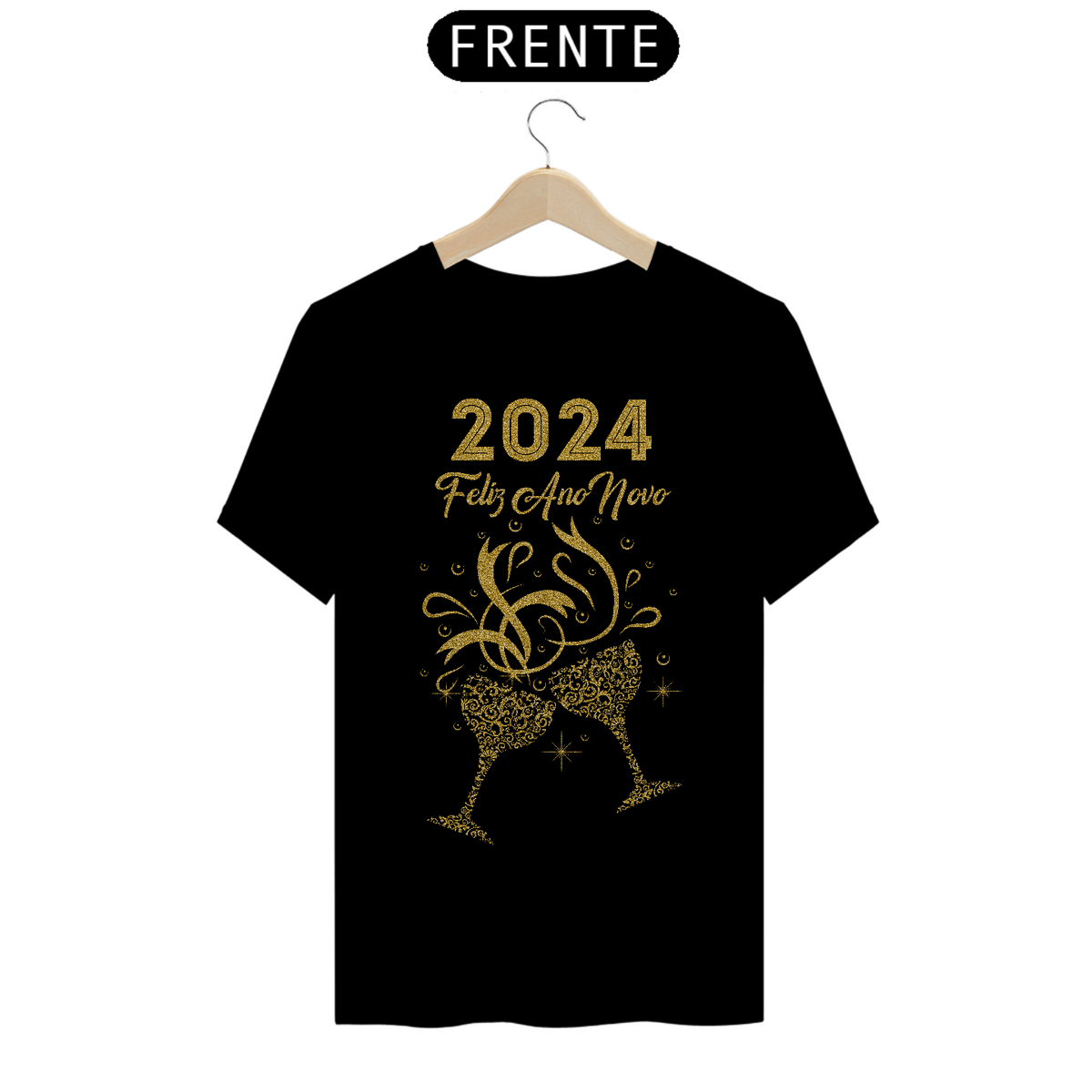 Nome do produto: Camiseta Ano Novo 2024 Brinde Glitter