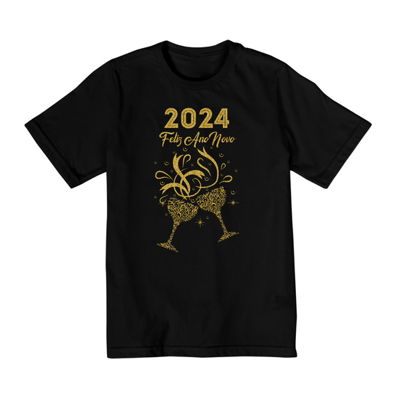 Camiseta Infantil (10 a 14) Ano Novo 2024 Brinde Glitter