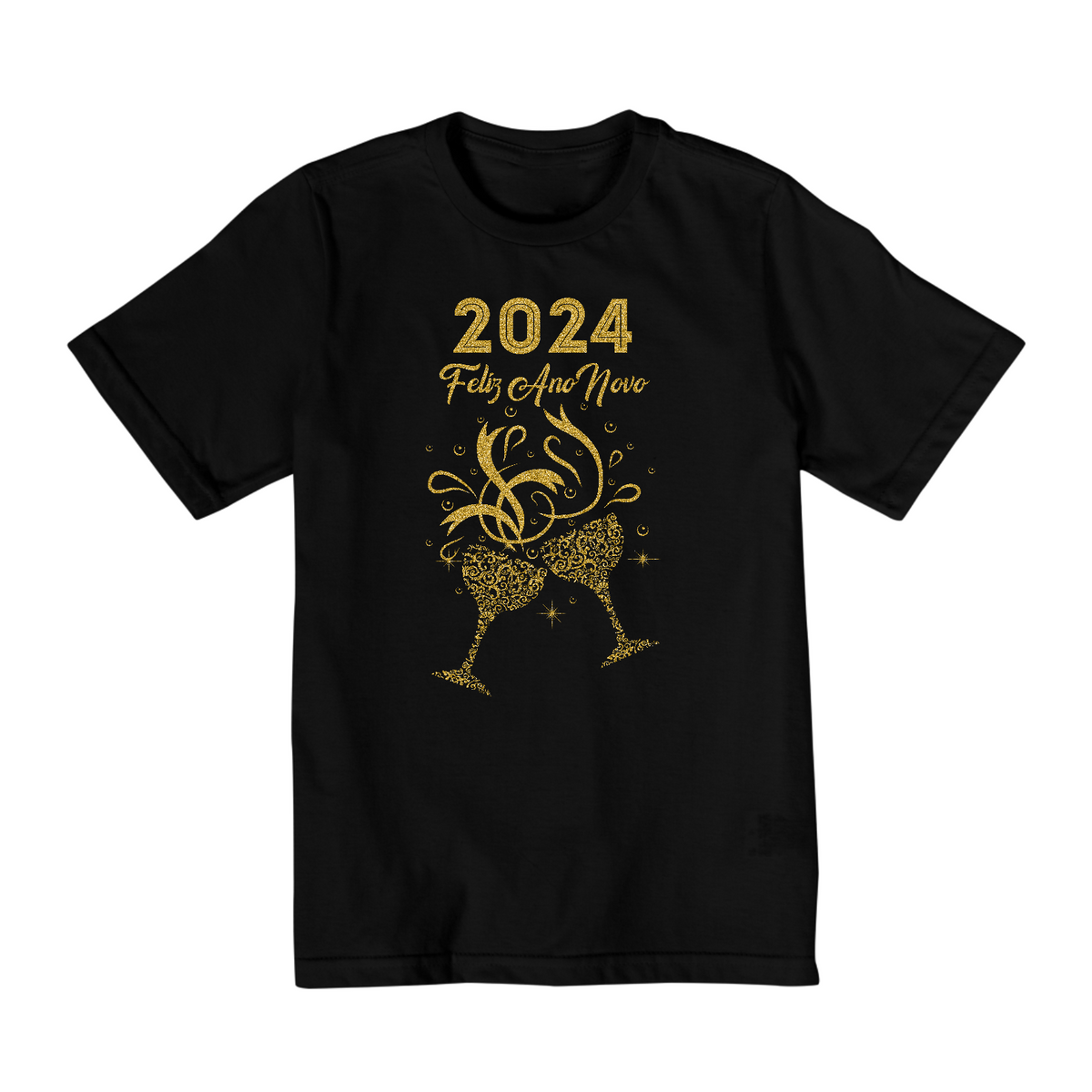 Nome do produto: Camiseta Infantil (10 a 14) Ano Novo 2024 Brinde Glitter