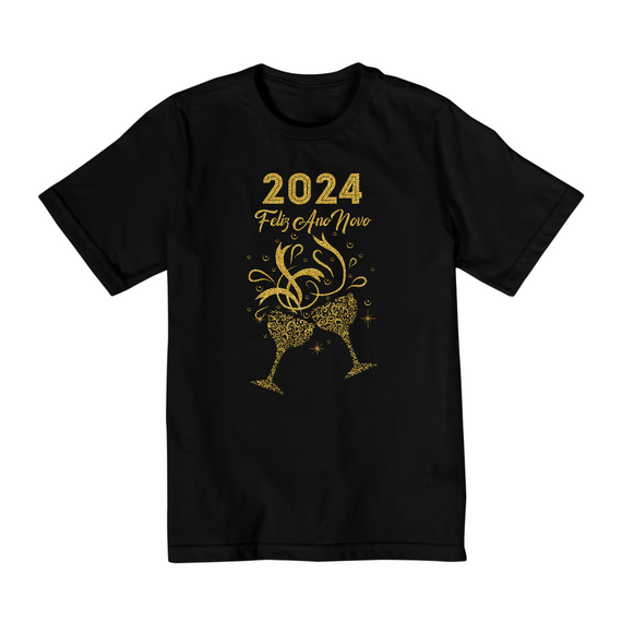 Camiseta Infantil (2 a 8) Ano Novo 2024 Brinde Glitter