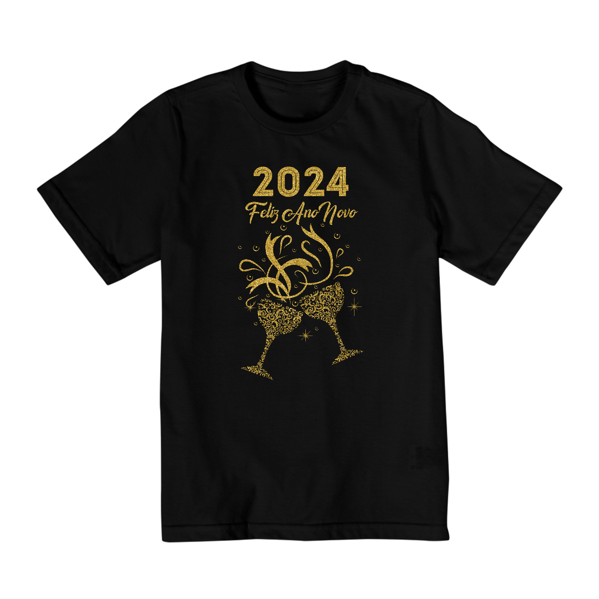 Nome do produto: Camiseta Infantil (2 a 8) Ano Novo 2024 Brinde Glitter