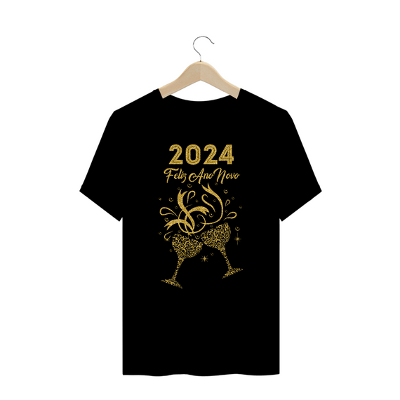 Camiseta Plus Size Ano Novo 2024 Brinde Glitter