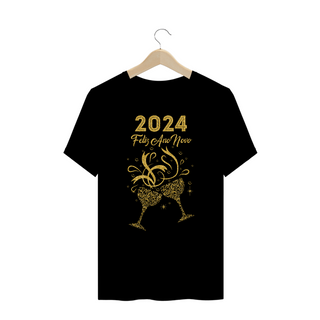 Camiseta Plus Size Ano Novo 2024 Brinde Glitter