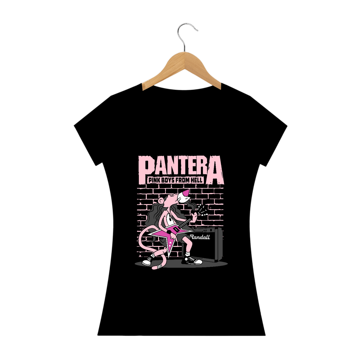 Nome do produto: Baby Look Pantera Rosa Rockeira