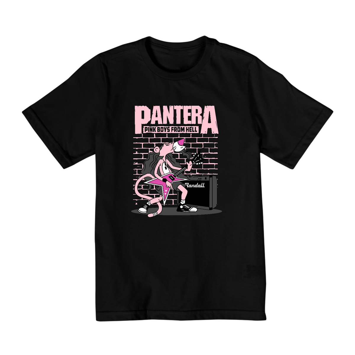 Nome do produto: Camiseta Infantil (10 a 14) Pantera Rosa Rockeira