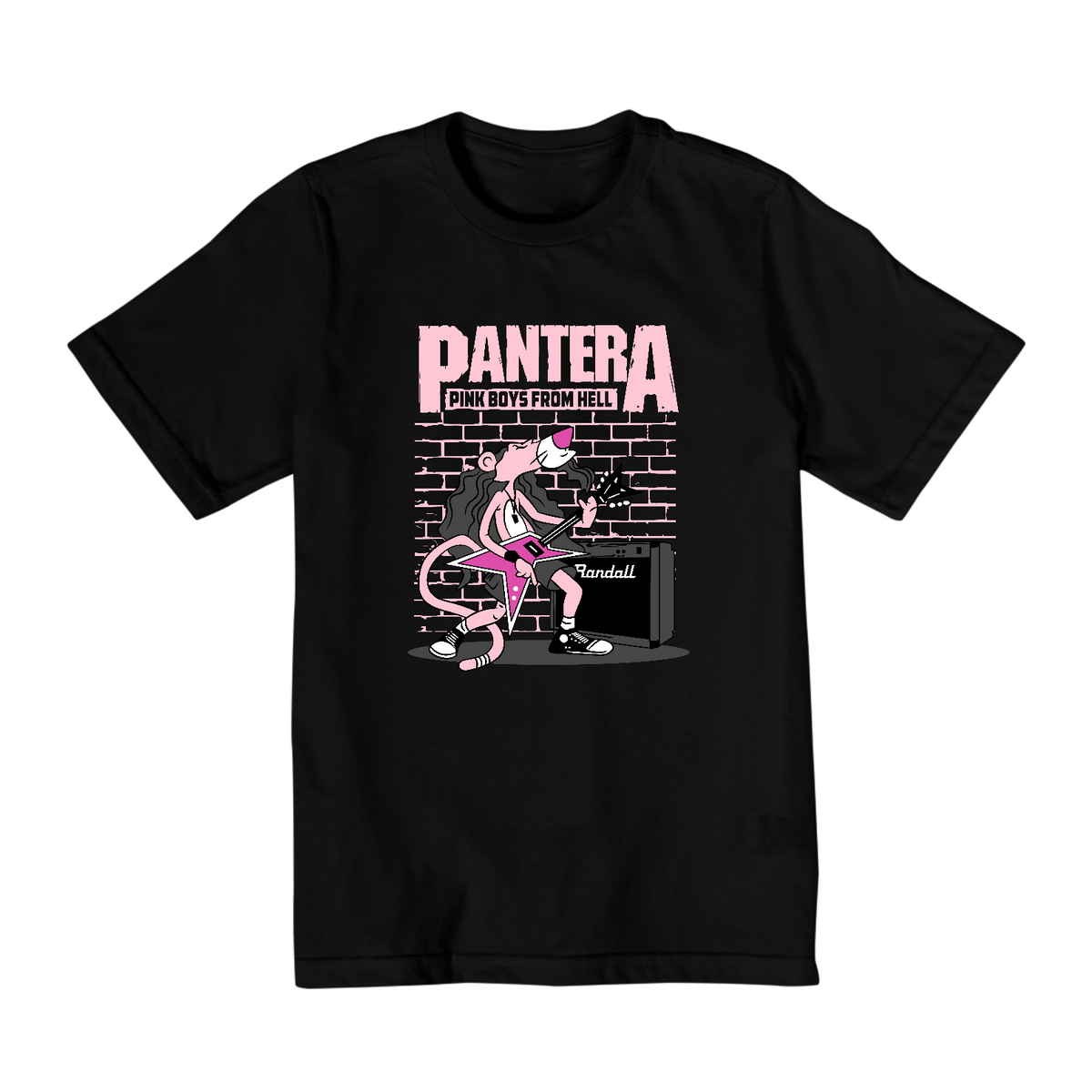 Nome do produto: Camiseta Infantil (2 a 8) Pantera Rosa Rockeira