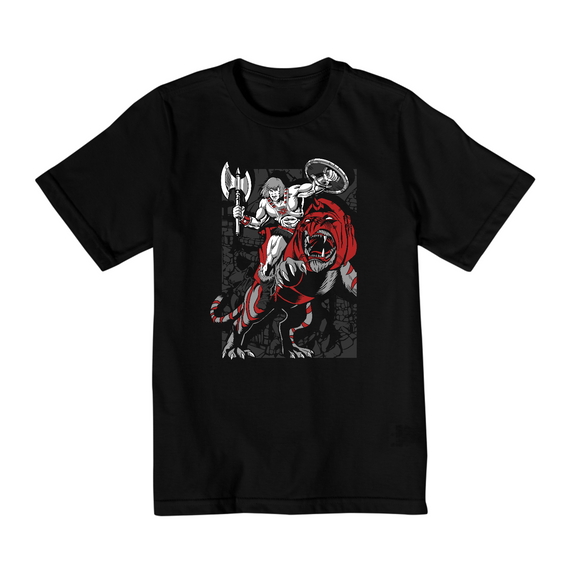 Camiseta Infantil (10 a 14) He-Man e Gato Guerreiro