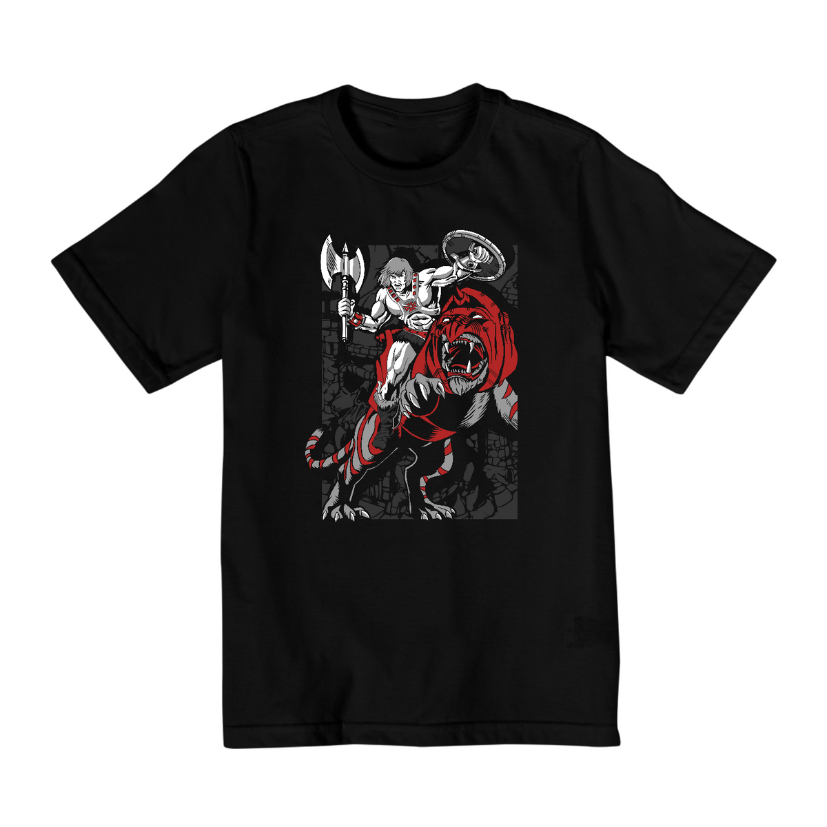 Nome do produto: Camiseta Infantil (10 a 14) He-Man e Gato Guerreiro