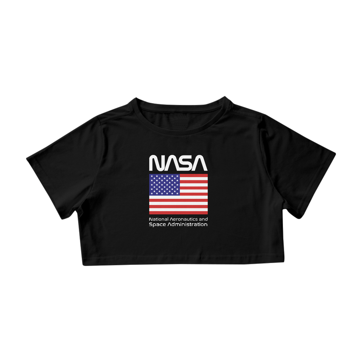 Nome do produto: Camisa Cropped Nasa Bandeira Estados Unidos