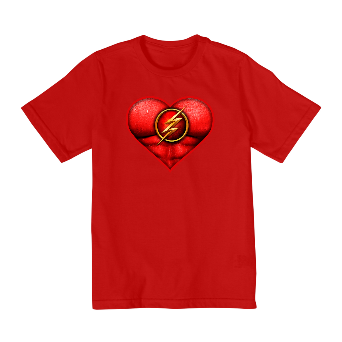 Nome do produto: Camiseta Infantil (10 a 14) Coração de Herói Flash