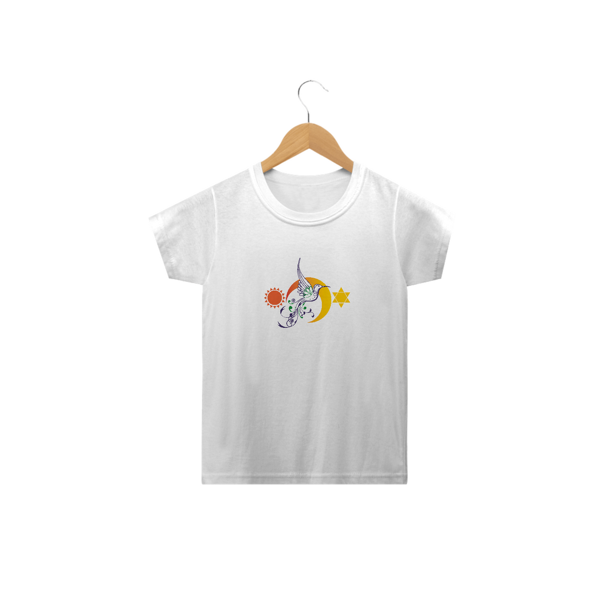 Nome do produto: Camiseta Infantil Sol, Lua e Estrela