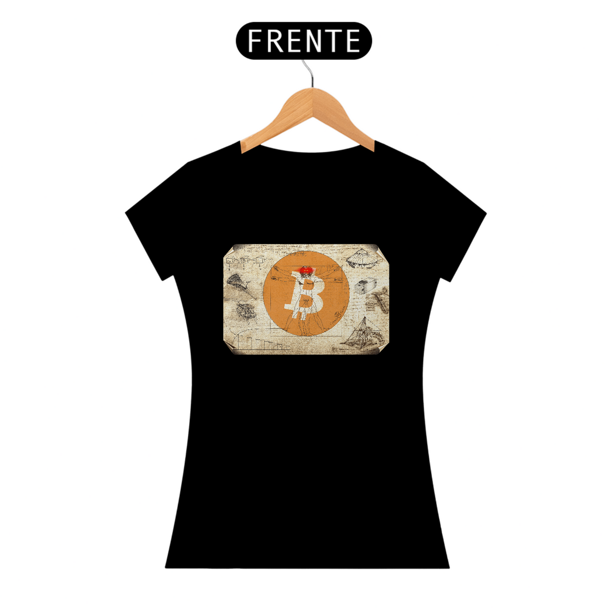 Nome do produto: Camiseta Fem CryptoShirts 15 - Da Vinci Laser Eyes