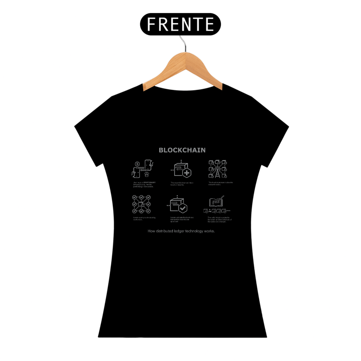 Nome do produto: Camiseta Fem CryptoShirts 23 - How Blockchain Works