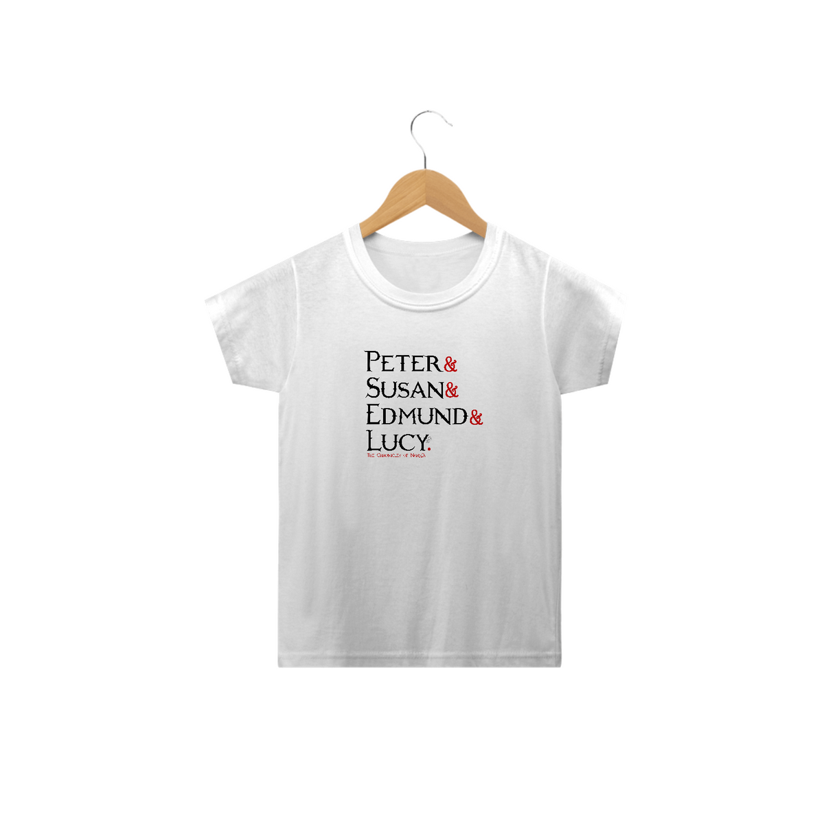 Nome do produto: Camiseta Infantil Peter, Susan, Edmund and Lucy - cores claras [As Crônicas de Nárnia]