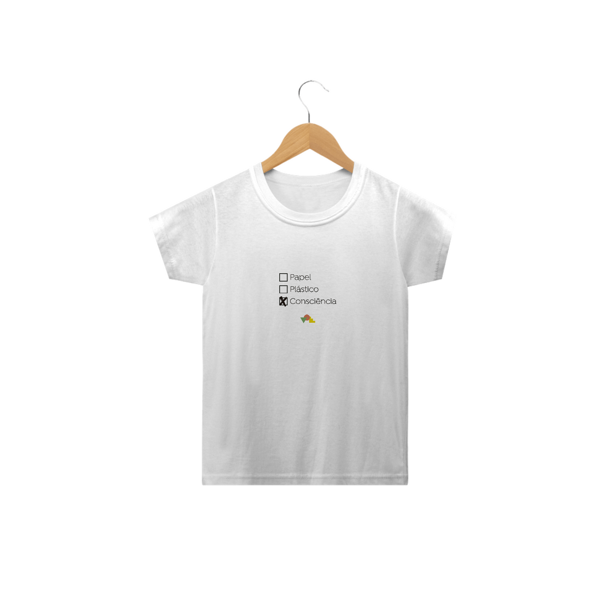 Nome do produto: Camiseta Infantil Papel Plástico Consciência Colorida