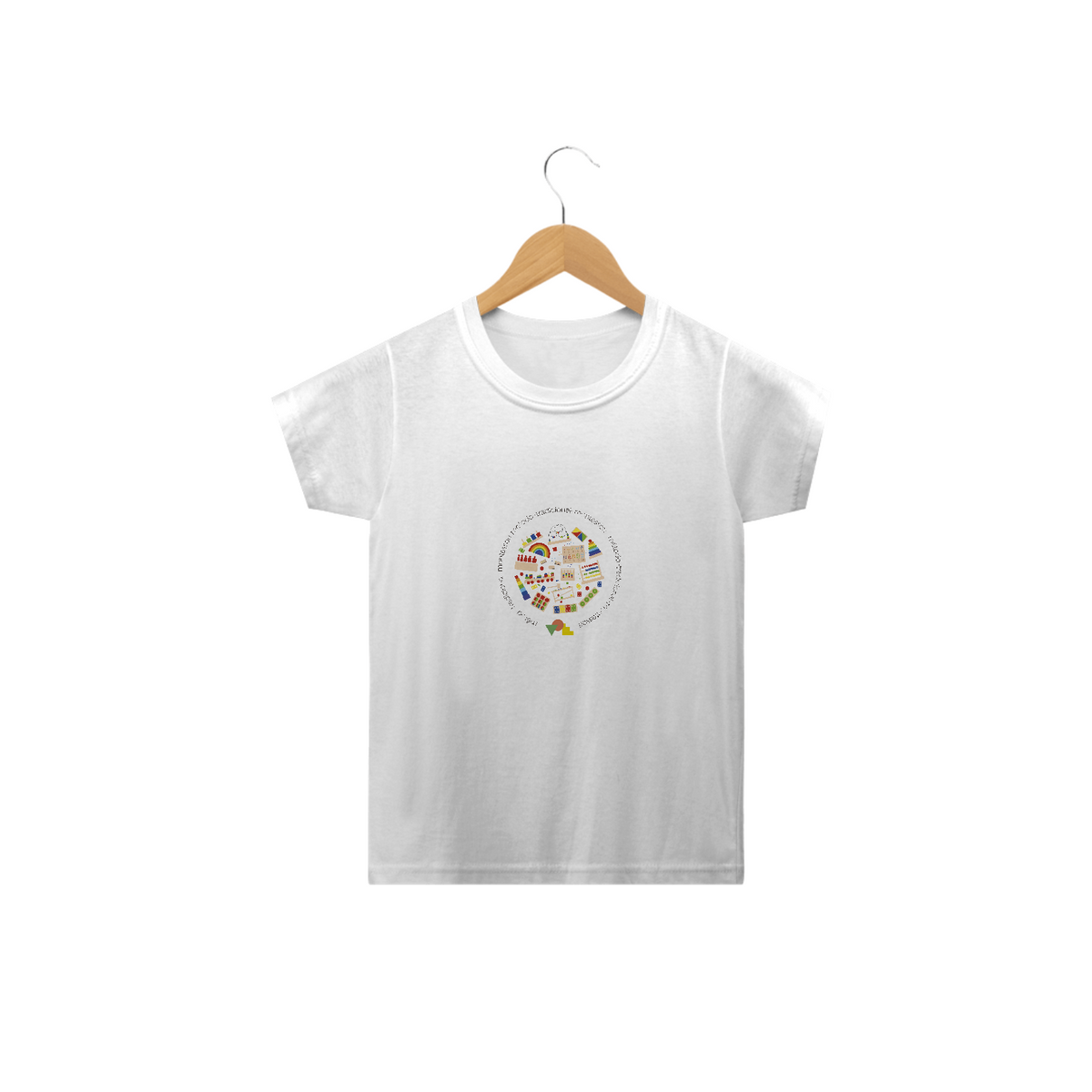 Nome do produto: Camiseta Infantil Tradicional Montessori Colorida