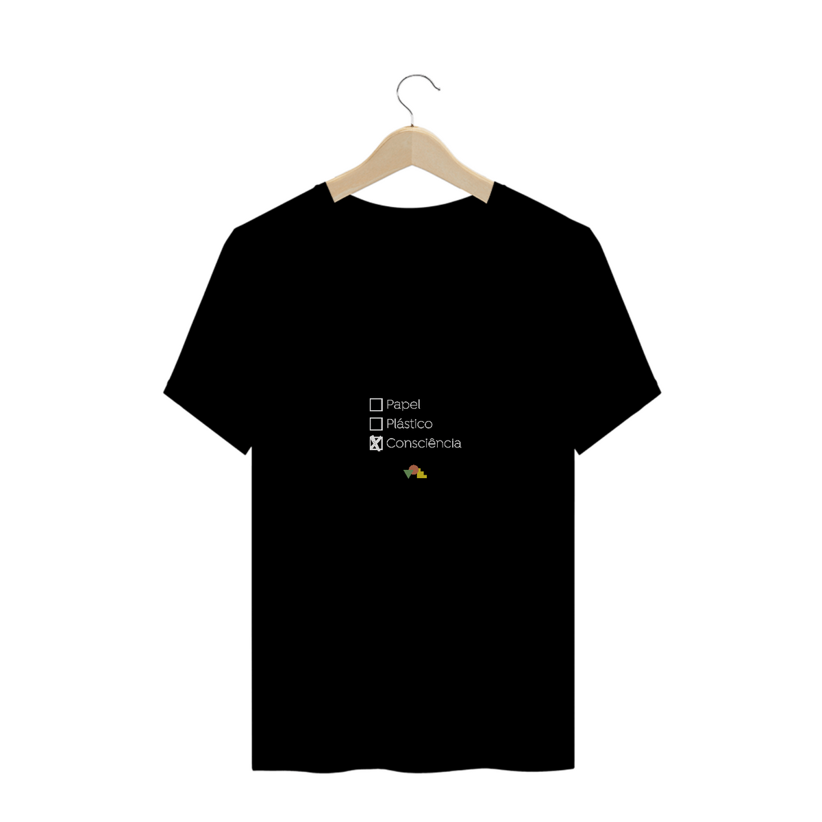 Nome do produto: Camiseta Preta Papel Plástico Consciência