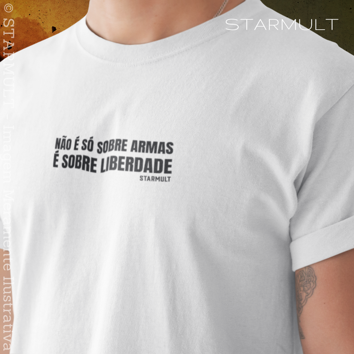 Nome do produto: CAMISETA - NÃO É SÓ SOBRE ARMAS É SOBRE LIBERDADE (BLACK) STARMULT