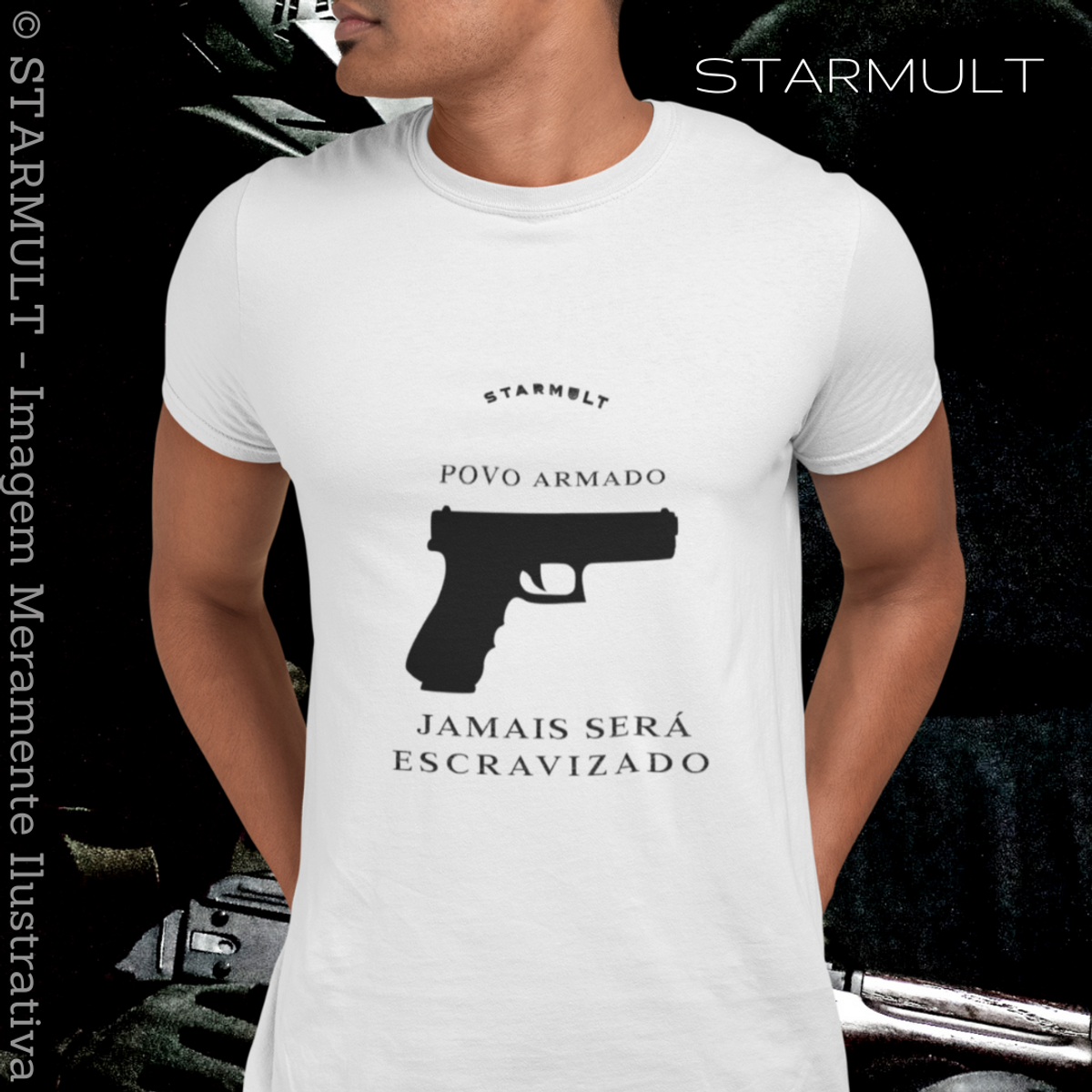 Nome do produto: CAMISETA - POVO ARMADO JAMAIS SERÁ ESCRAVIZADO (BLACK) STARMULT