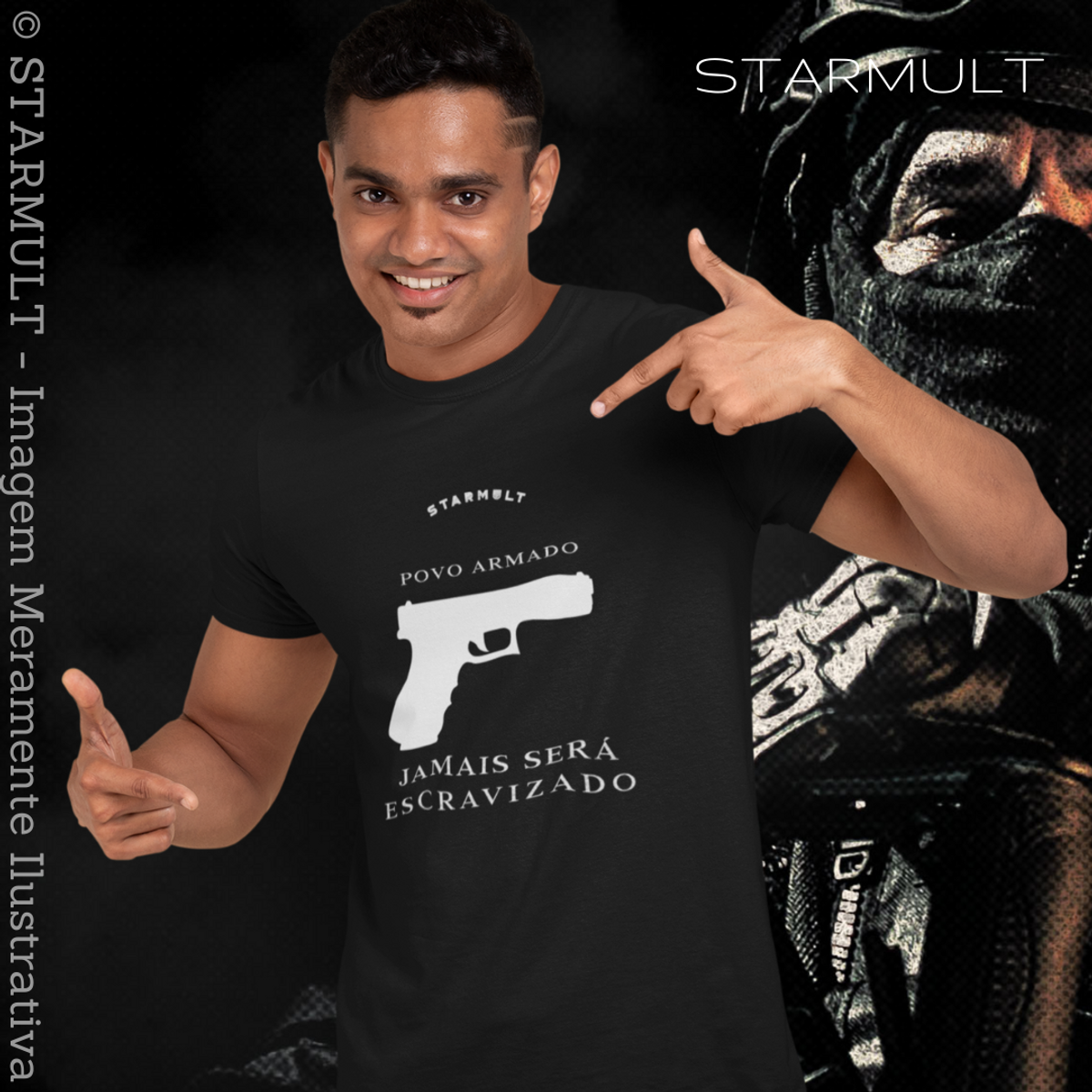 Nome do produto: CAMISETA - POVO ARMADO JAMAIS SERÁ ESCRAVIZADO (WHITE) STARMULT