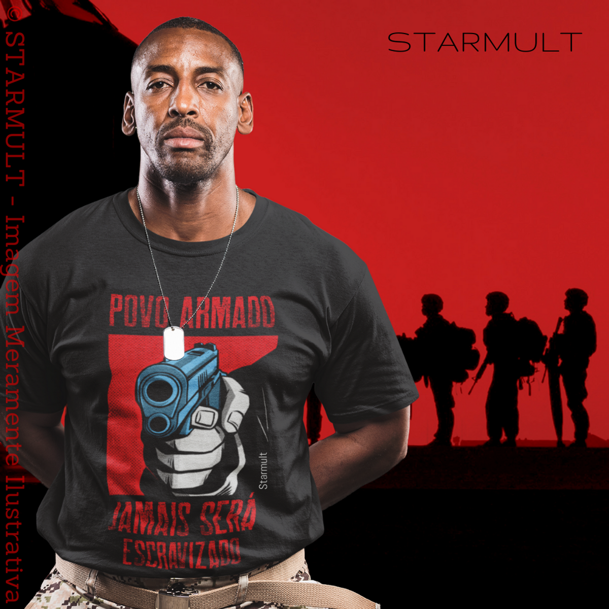 Nome do produto: CAMISETA - POVO ARMADO JAMAIS SERÁ ESCRAVIZADO (RED) STARMULT