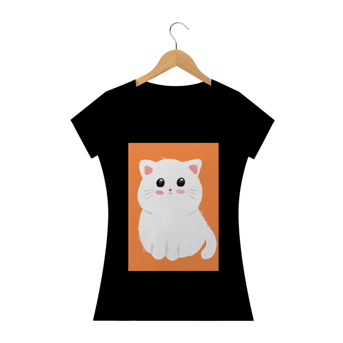 Nome do produto: Camiseta Baby Long Gato Branco Fofo