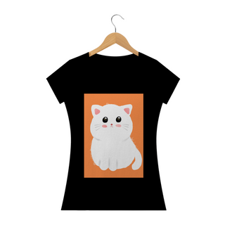 Camiseta Baby Long Gato Branco Fofo