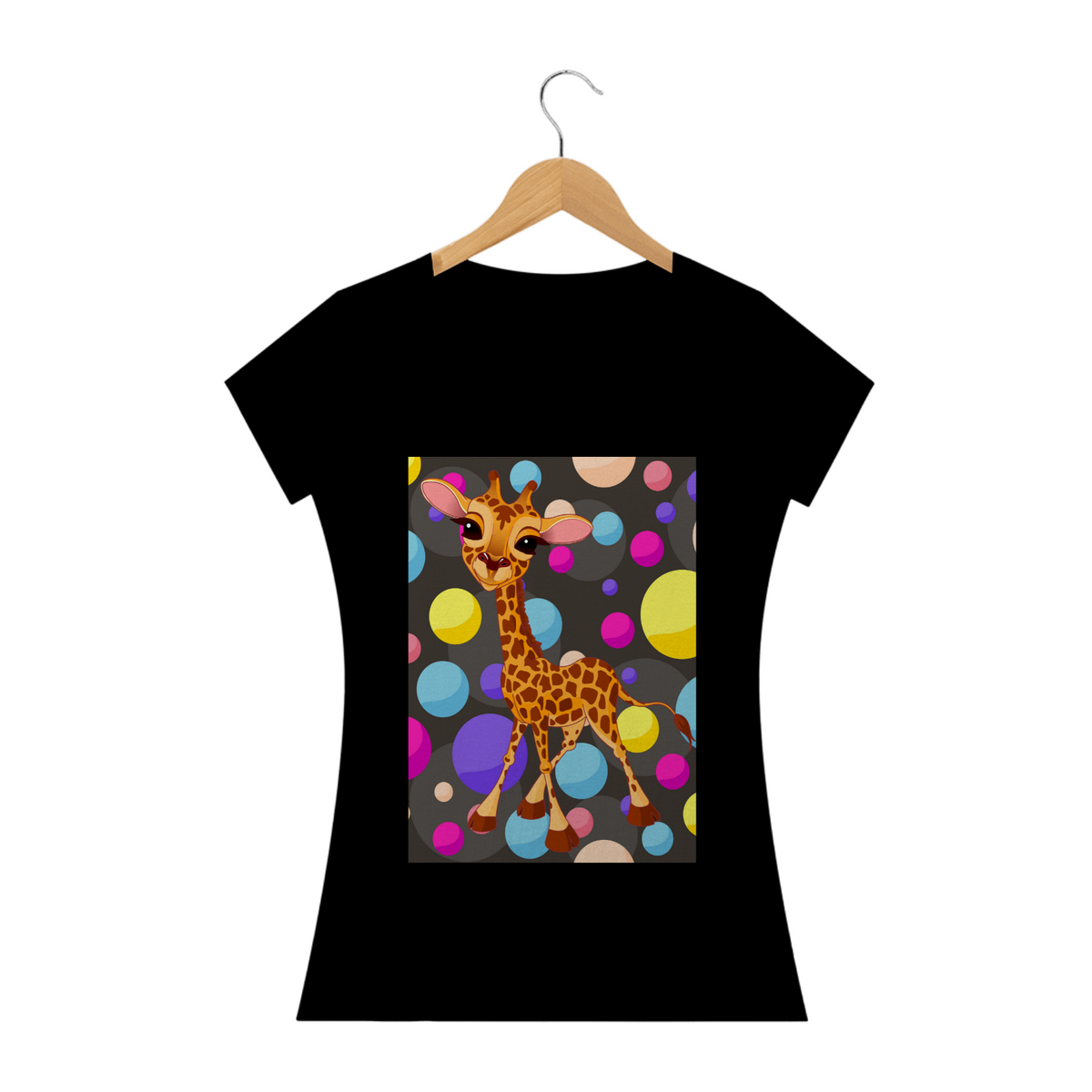 Nome do produto: Camiseta Baby Long Girafa Colorida