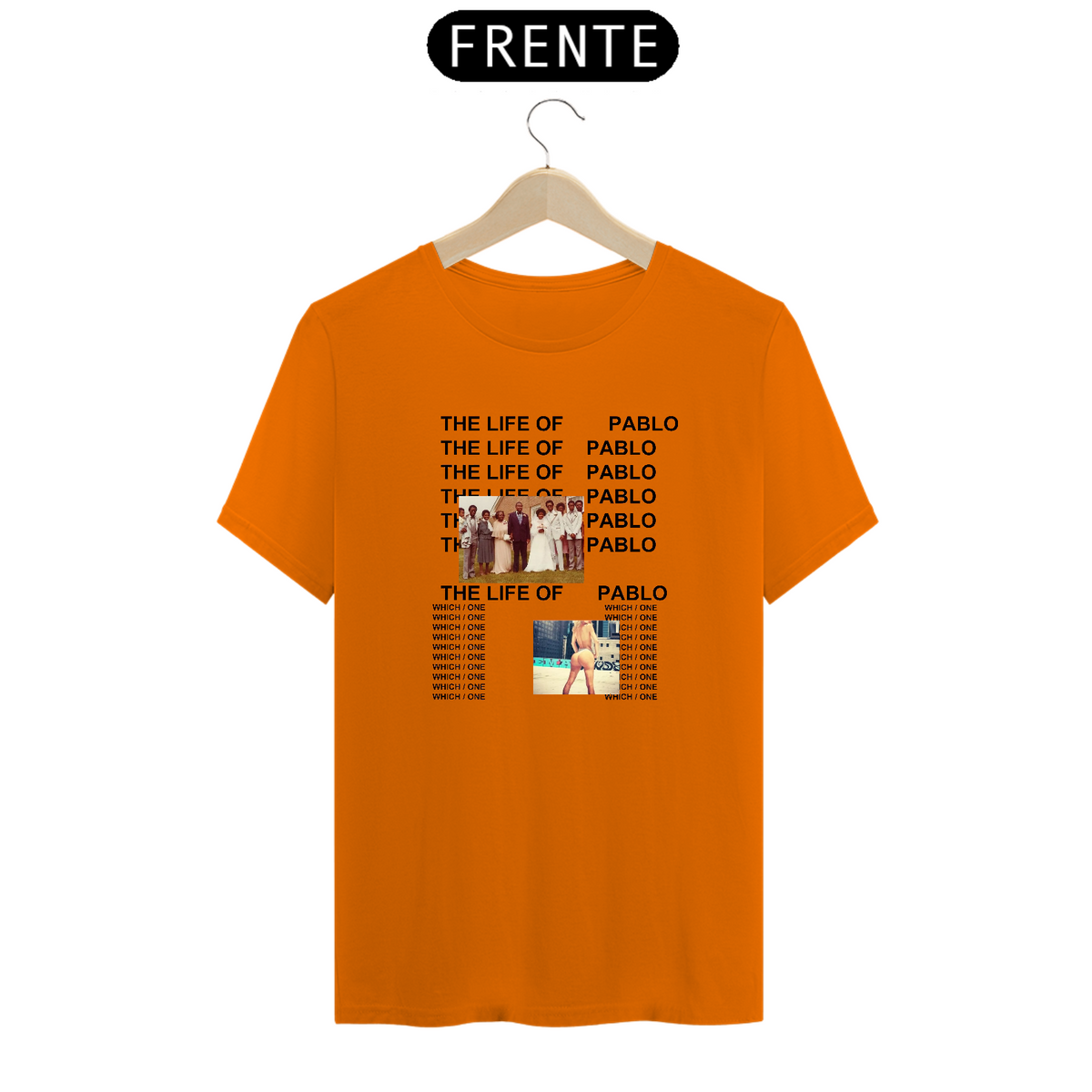 Nome do produto: camiseta life of pablo - kanye west (laranja)