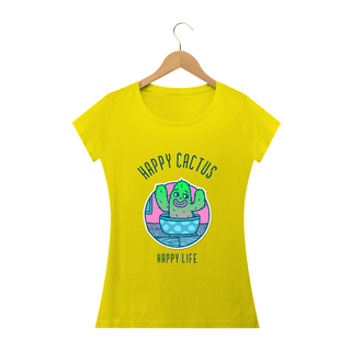 Camiseta Feminina Baby Long Classic Mod. Happy Cactus