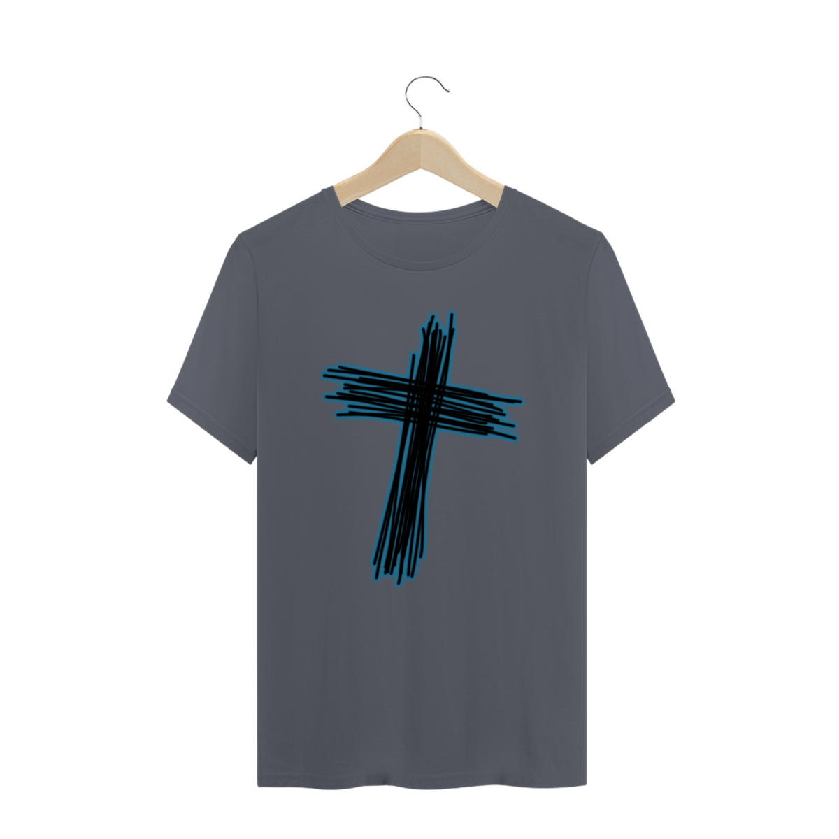 Nome do produto: T-shirt Gospel - cruz brilho azul