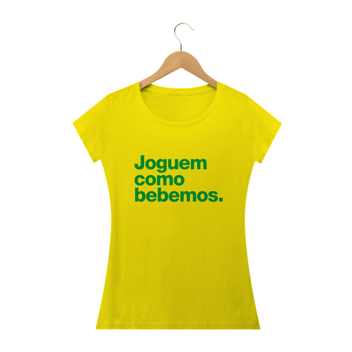 Nome do produto: Camiseta Babylook Brasil - Joguem como bebemos - Amarela