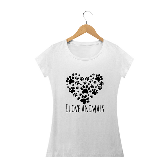 Camiseta Babylook - I Love Animals/Pets (Estampa Preta)