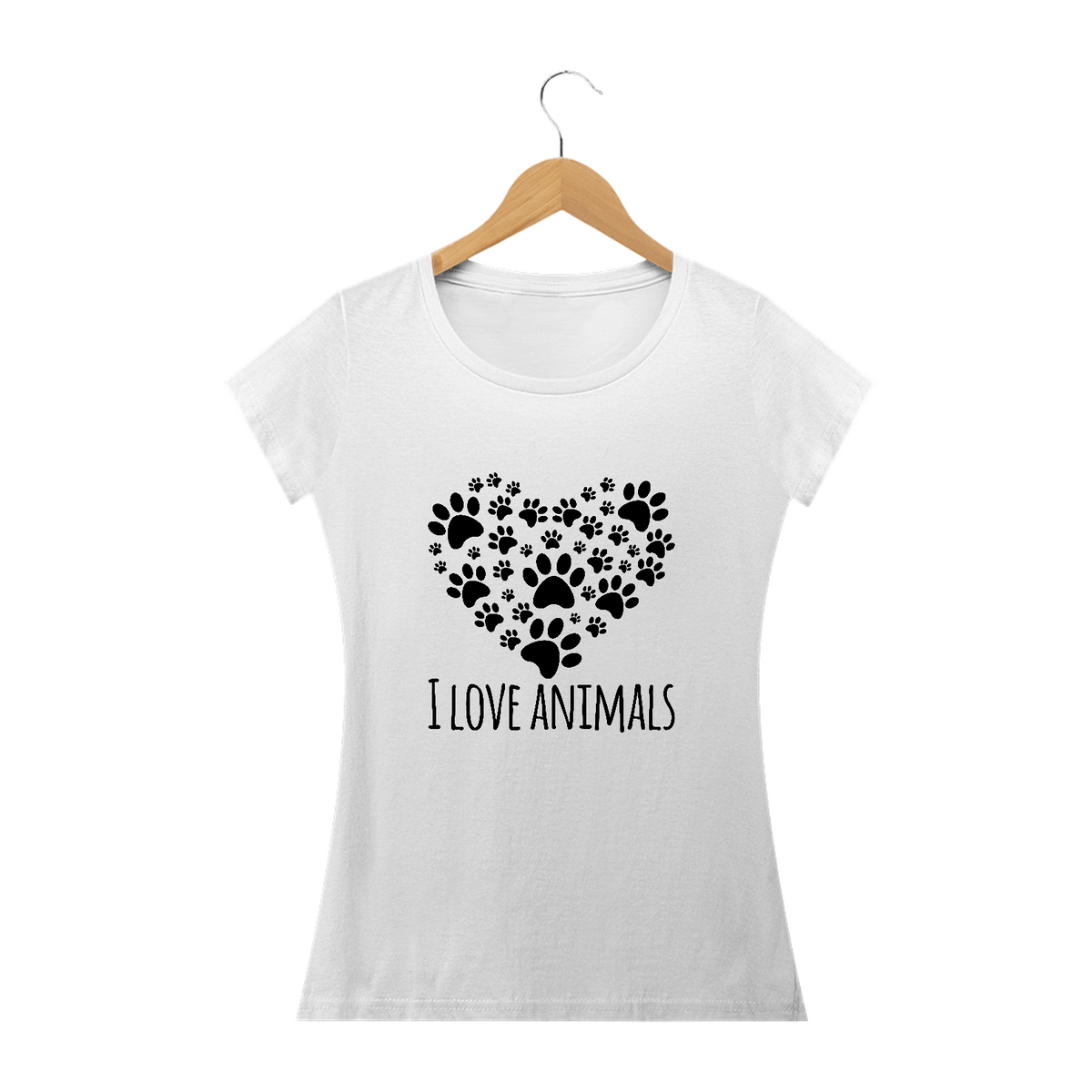 Nome do produto: Camiseta Babylook - I Love Animals/Pets (Estampa Preta)