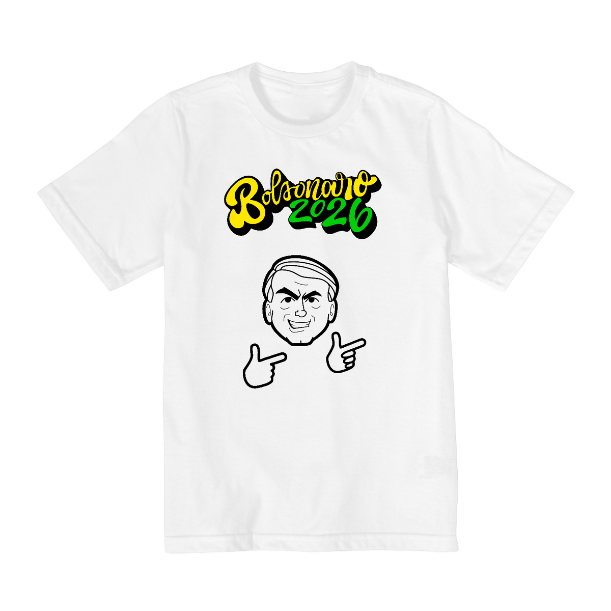Nome do produto: Camiseta Infantil Bolsonaro 2026 (10 a 14 anos) - Branca, unissex