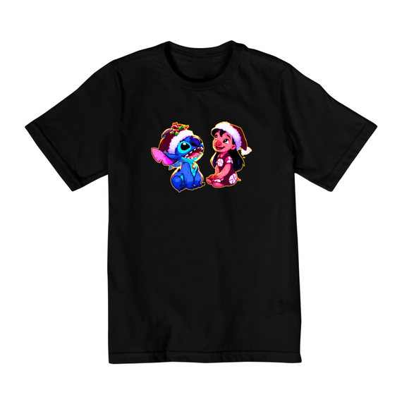 T Shirt Unissex Infantil Lilo e Stitch Natalino