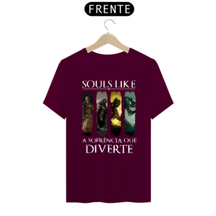 Nome do produtoCamiseta Souls Like sofrência que diverte Cores Escuras