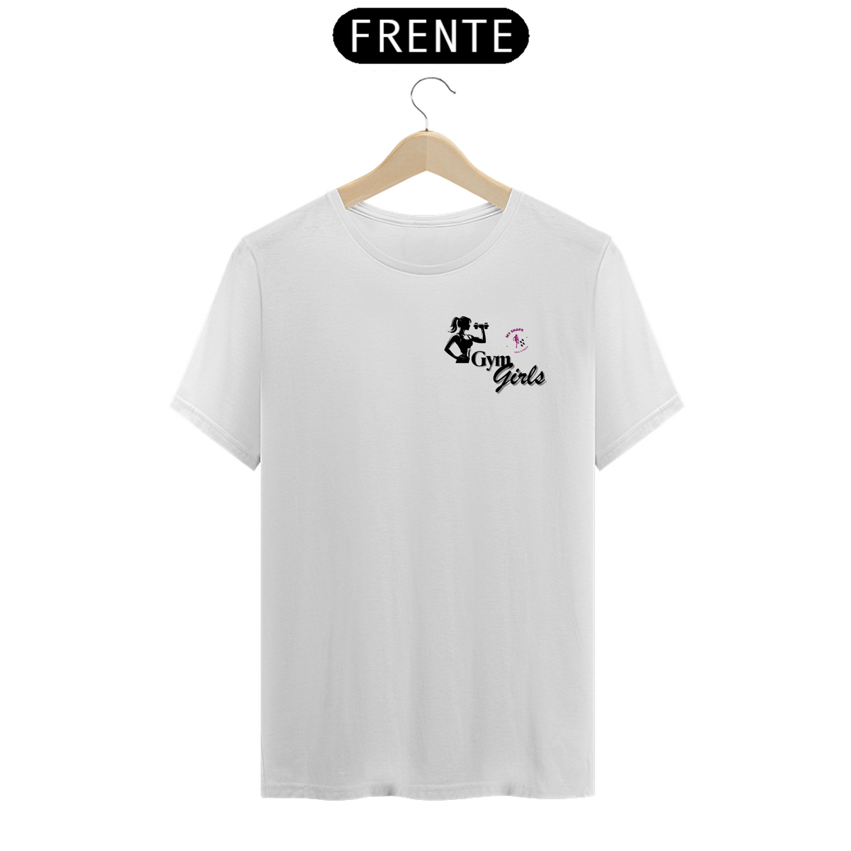 Nome do produto: T-shirt Algodão feminina Gym Girls branca, rosa e cinza