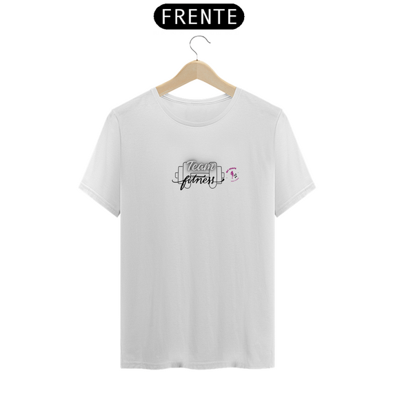 T-shirt Algodão feminina Team Fitness branca, rosa e cinza