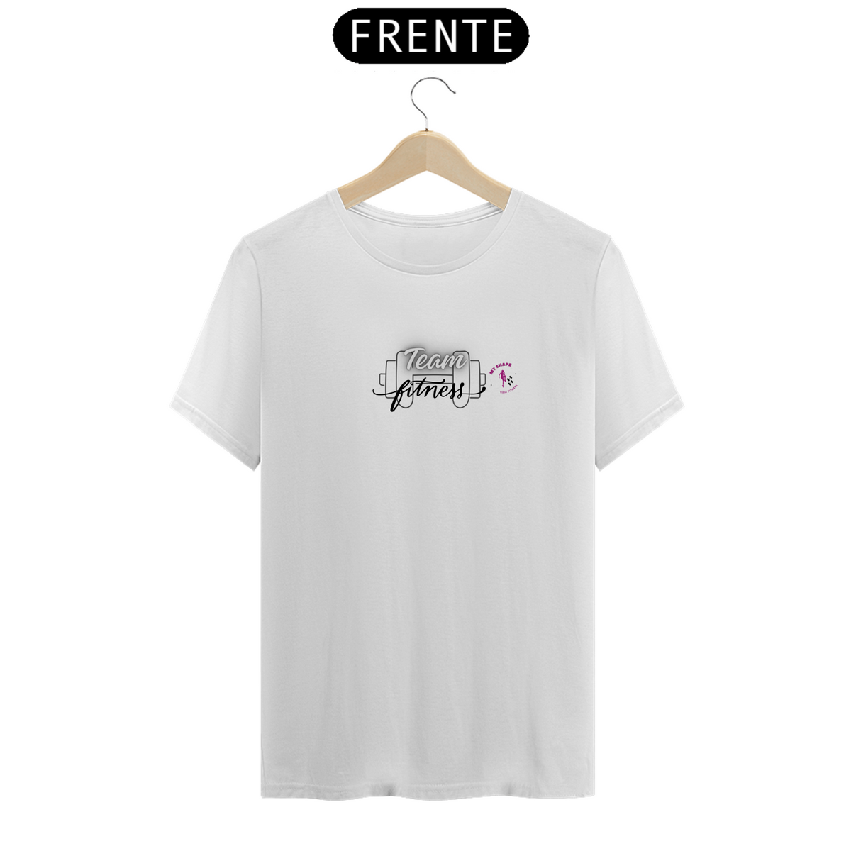 Nome do produto: T-shirt Algodão feminina Team Fitness branca, rosa e cinza