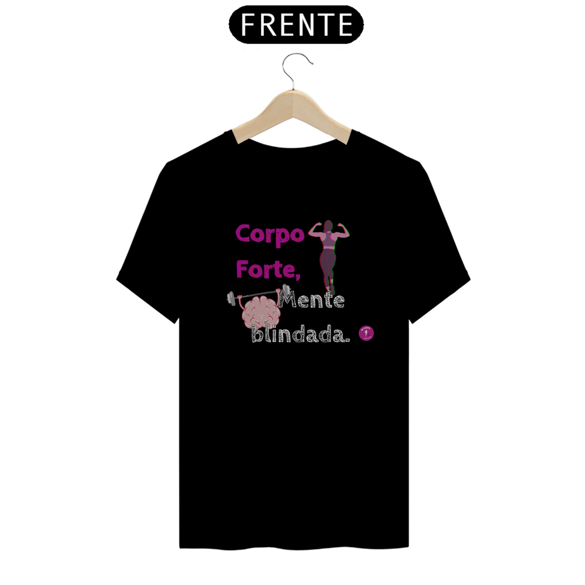 Nome do produto: T-shirt Algodão feminina Corpo Forte Mente Blindada preta e marinho