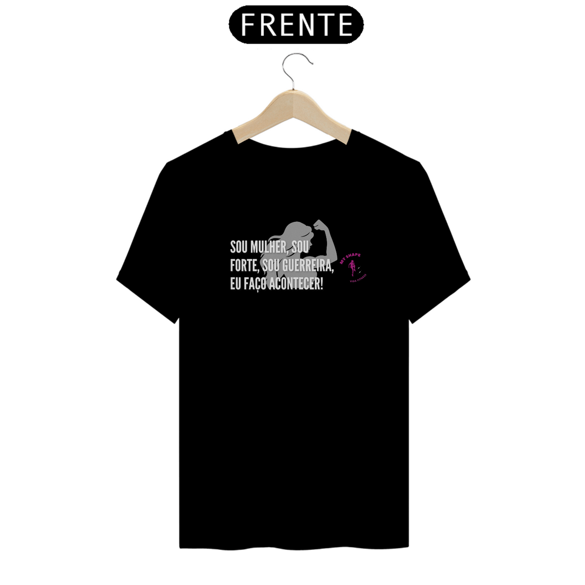 Nome do produto: T-shirt Algodão feminina Mulher Guerreira preta e marinho