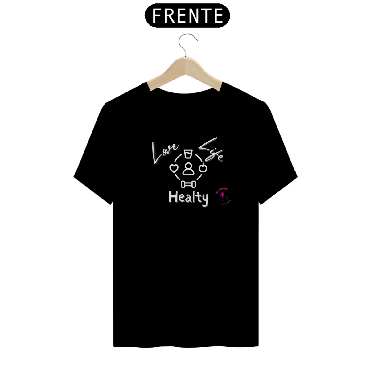 Nome do produto: T-shirt Algodão feminina Love Life Healthy preta e marinho