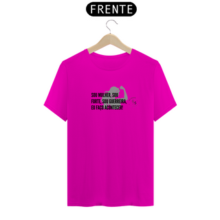 Nome do produtoT-shirt Algodão feminina Mulher Guerreira branca, rosa e cinza