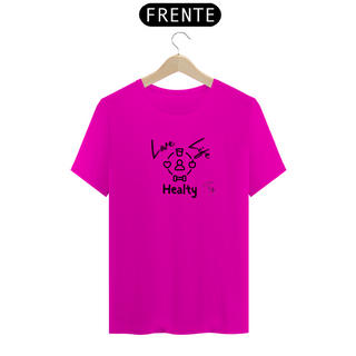 Nome do produtoT-shirt Algodão feminina Love Life Healthy branca, rosa e cinza