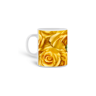 Caneca Branca - Flores 3D 