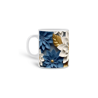 Caneca Branca - Flores 3D 