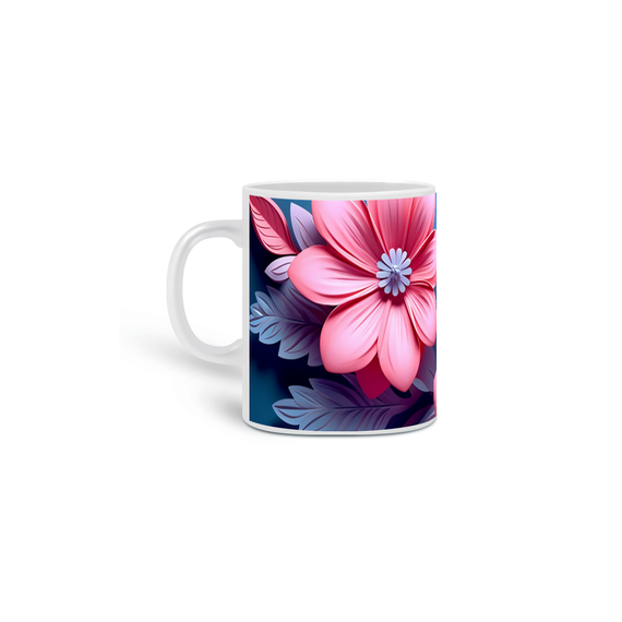 Caneca Branca - Flores 3D