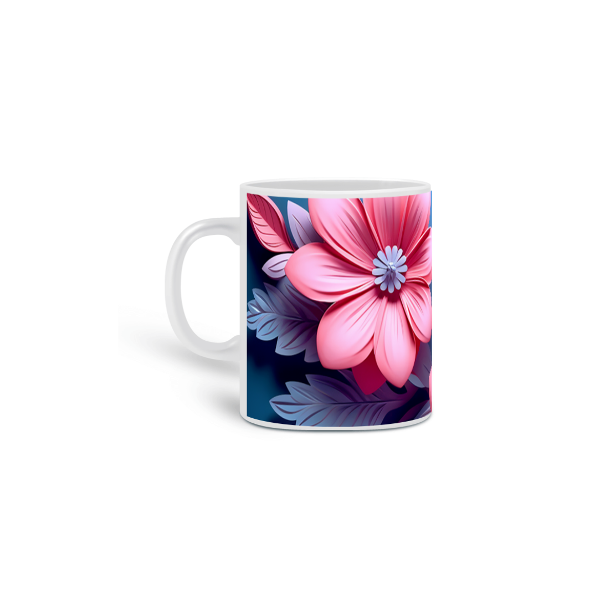 Nome do produto: Caneca Branca - Flores 3D