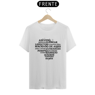 Nome do produtoRomancistas brasileiros TShirt Quality (Branca/Cinza)